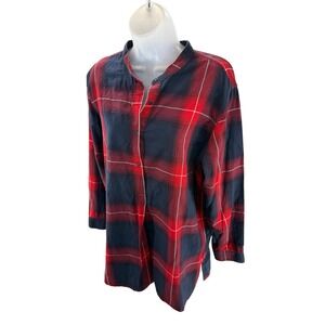 GAP Red Navy Plaid Lightweight‎ Long Sleeve Tunic Shirt Womens Size Large